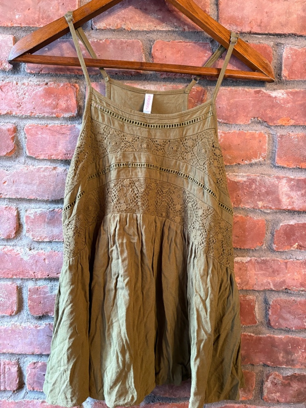 Xhilaration Olive Crochet-Panel Tank Top